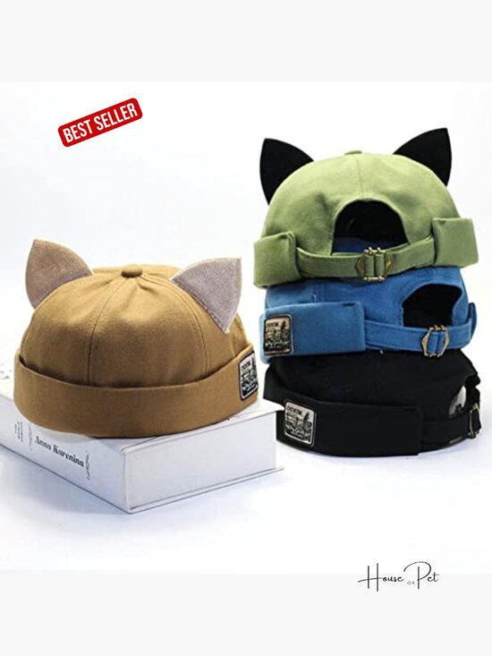 Retro Brimless Docker Hat Beanie with Cat Ears for Men Women main image 6
